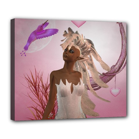 Wonderful Fairy With Feather Hair Deluxe Canvas 24  X 20  (stretched) by FantasyWorld7