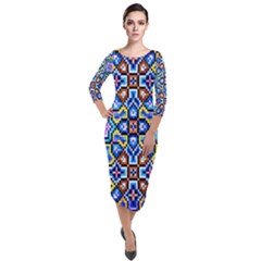 Ml 6-4 Quarter Sleeve Midi Velour Bodycon Dress