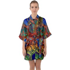 Time Clock Distortion Quarter Sleeve Kimono Robe