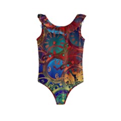 Time Clock Distortion Kids  Frill Swimsuit by Mariart