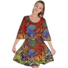 Time Clock Distortion Velour Kimono Dress