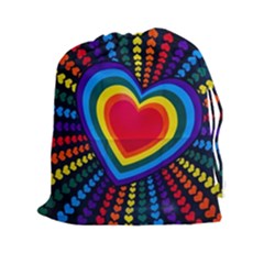 Rainbow Pop Heart Drawstring Pouch (xxl) by WensdaiAmbrose