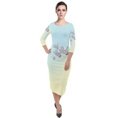 Peace Doves - By Larenard Quarter Sleeve Midi Velour Bodycon Dress by LaRenard