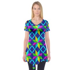 Pattern Star Abstract Background Short Sleeve Tunic  by Pakrebo