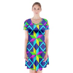 Pattern Star Abstract Background Short Sleeve V-neck Flare Dress by Pakrebo