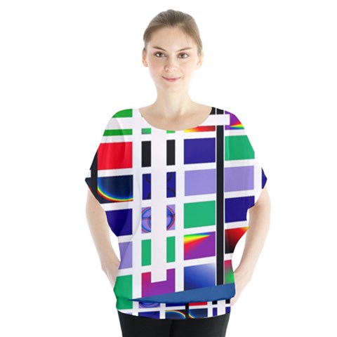 Color Graffiti Pattern Geometric Batwing Chiffon Blouse by Pakrebo