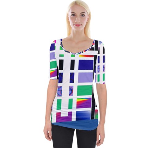 Color Graffiti Pattern Geometric Wide Neckline Tee by Pakrebo