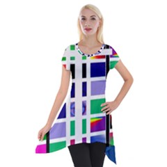 Color Graffiti Pattern Geometric Short Sleeve Side Drop Tunic by Pakrebo