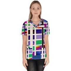 Color Graffiti Pattern Geometric Women s V-neck Scrub Top by Pakrebo