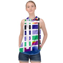 Color Graffiti Pattern Geometric High Neck Satin Top