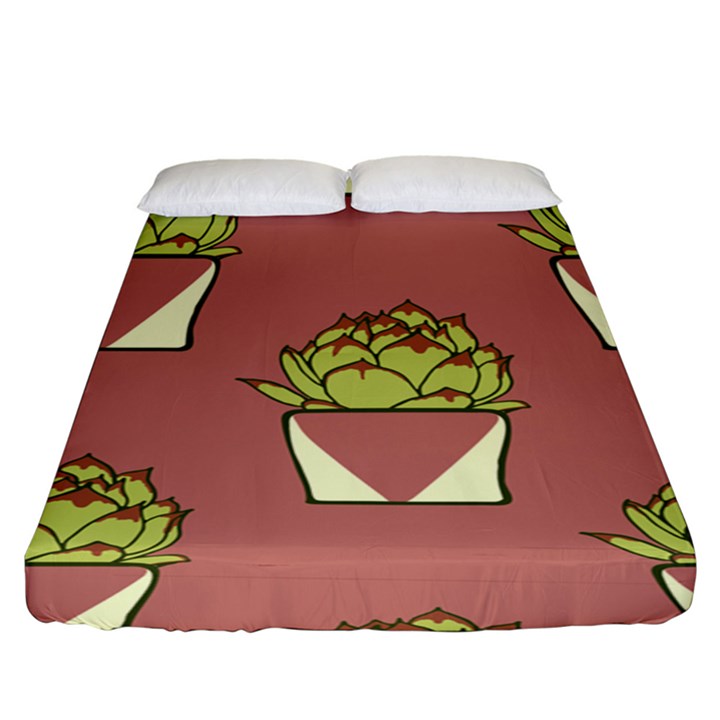 Cactus Pattern Background Texture Fitted Sheet (King Size)