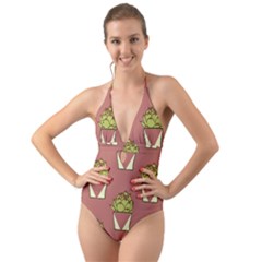 Cactus Pattern Background Texture Halter Cut-out One Piece Swimsuit by Pakrebo