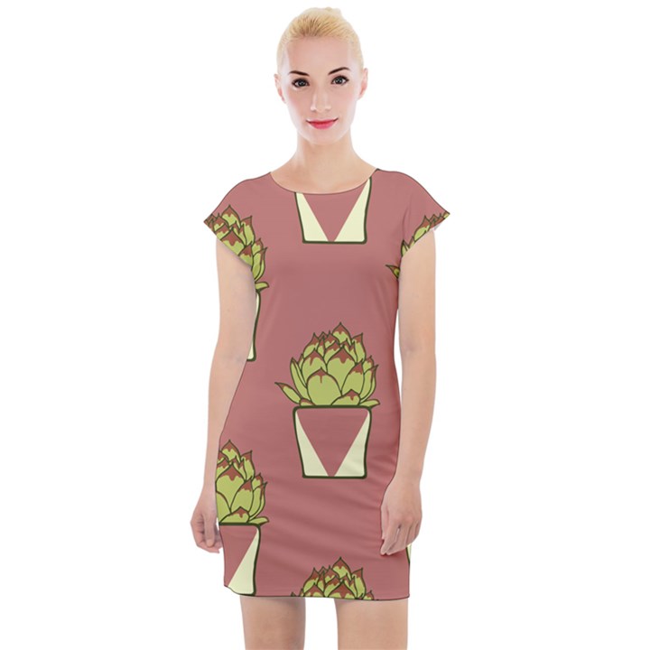 Cactus Pattern Background Texture Cap Sleeve Bodycon Dress