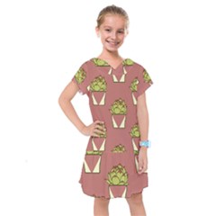 Cactus Pattern Background Texture Kids  Drop Waist Dress by Pakrebo