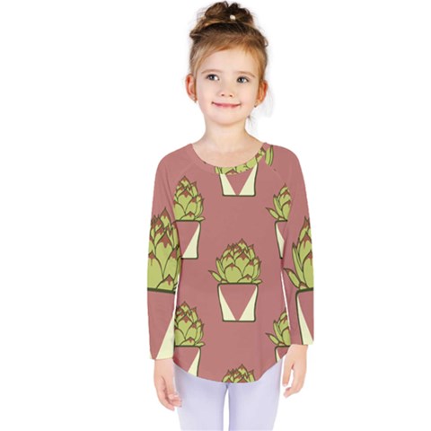 Cactus Pattern Background Texture Kids  Long Sleeve Tee by Pakrebo