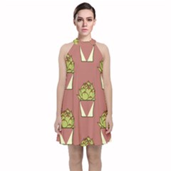 Cactus Pattern Background Texture Velvet Halter Neckline Dress  by Pakrebo