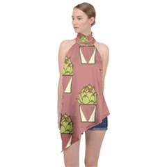 Cactus Pattern Background Texture Halter Asymmetric Satin Top