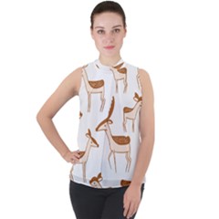 Seamless Deer Pattern Design Mock Neck Chiffon Sleeveless Top by Pakrebo