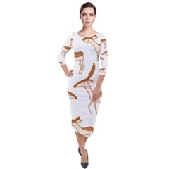 Seamless Deer Pattern Design Quarter Sleeve Midi Velour Bodycon Dress