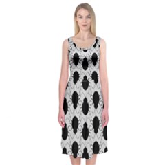 Pattern Beetle Insect Black Grey Midi Sleeveless Dress by Pakrebo