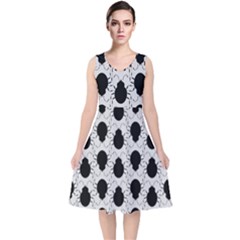 Pattern Beetle Insect Black Grey V-neck Midi Sleeveless Dress  by Pakrebo