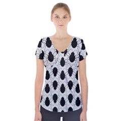 Pattern Beetle Insect Black Grey Short Sleeve Front Detail Top by Pakrebo