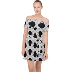 Pattern Beetle Insect Black Grey Off Shoulder Chiffon Dress