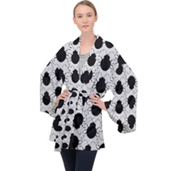 Pattern Beetle Insect Black Grey Velvet Kimono Robe