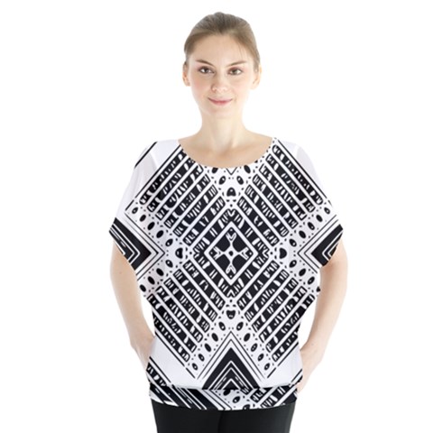 Pattern Tile Repeating Geometric Batwing Chiffon Blouse by Pakrebo