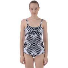 Pattern Tile Repeating Geometric Twist Front Tankini Set by Pakrebo