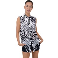 Pattern Tile Repeating Geometric Sleeveless Chiffon Button Shirt