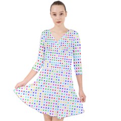 Dots Color Rows Columns Background Quarter Sleeve Front Wrap Dress