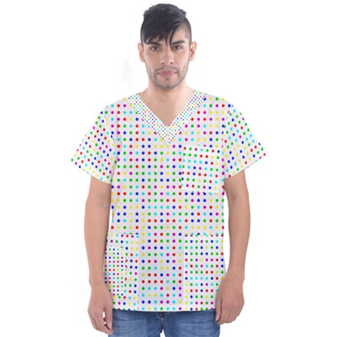 Dots Color Rows Columns Background Men s V-neck Scrub Top by Pakrebo