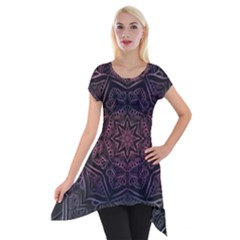 Mandala Neon Symmetric Symmetry Short Sleeve Side Drop Tunic by Pakrebo