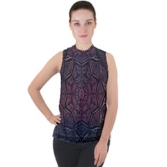 Mandala Neon Symmetric Symmetry Mock Neck Chiffon Sleeveless Top