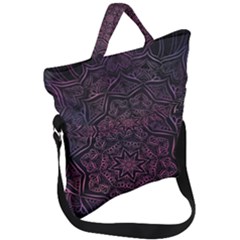 Mandala Neon Symmetric Symmetry Fold Over Handle Tote Bag by Pakrebo