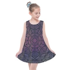 Mandala Neon Symmetric Symmetry Kids  Summer Dress by Pakrebo