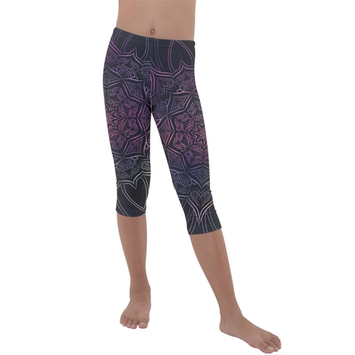 Mandala Neon Symmetric Symmetry Kids  Lightweight Velour Capri Leggings 