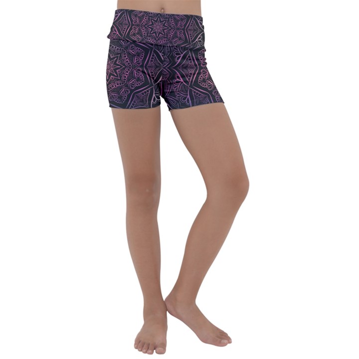 Mandala Neon Symmetric Symmetry Kids  Lightweight Velour Yoga Shorts