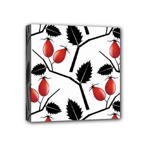 Rose Hip Pattern Branches Autumn Mini Canvas 4  X 4  (stretched) by Pakrebo