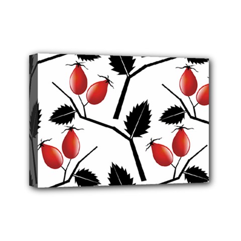 Rose Hip Pattern Branches Autumn Mini Canvas 7  X 5  (stretched) by Pakrebo