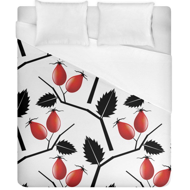 Rose Hip Pattern Branches Autumn Duvet Cover (California King Size)