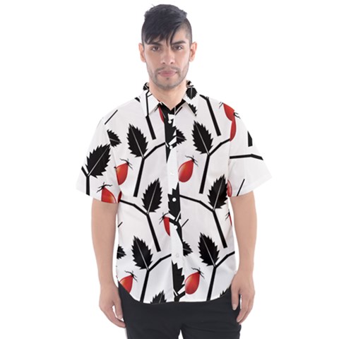 Rose Hip Pattern Branches Autumn Men s Short Sleeve Shirt by Pakrebo