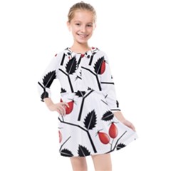 Rose Hip Pattern Branches Autumn Kids  Quarter Sleeve Shirt Dress by Pakrebo