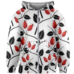 Rose Hip Pattern Branches Autumn Kids  Zipper Hoodie Without Drawstring