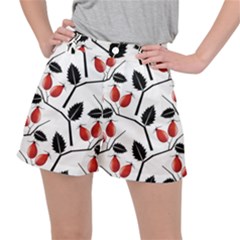 Rose Hip Pattern Branches Autumn Stretch Ripstop Shorts