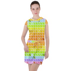 Pattern Geometric Square Art Drawstring Hooded Dress