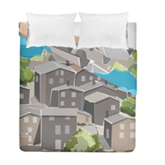 Village Place Portugal Landscape Duvet Cover Double Side (full/ Double Size) by Pakrebo