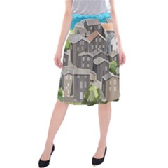 Village Place Portugal Landscape Midi Beach Skirt by Pakrebo