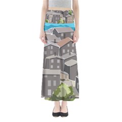 Village Place Portugal Landscape Full Length Maxi Skirt by Pakrebo